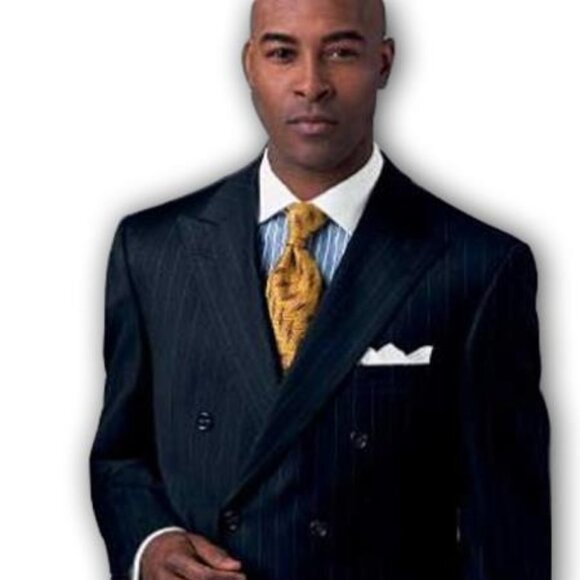 Mix And Match Suits Men's Suit Separates Wool Fabric Navy Blue And White Stripe